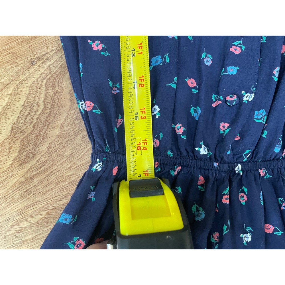Vintage Tiger Flower Navy Blue Floral Midi Dress Elastic Waist Long Sleeve 80s - Picture 10 of 14